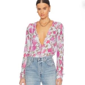 FREE PEOPLE | INTIMATELY FREE Everythings Fliral Rosy Icy Combo Lacey Bodysuit S